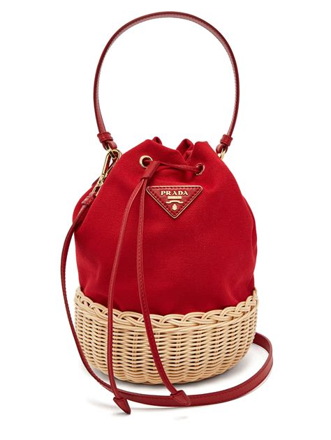 prada small double bucket bag in red|prada wicker bucket bag.